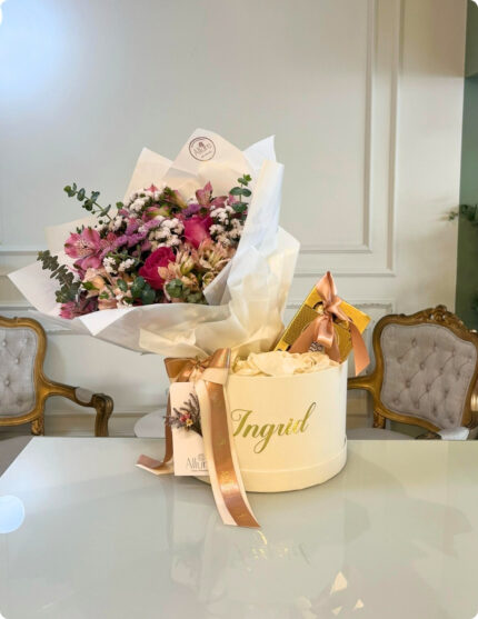 Buquê e chocolate na box