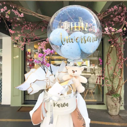 Box personalizada com orquídea, chocolate e pelúcia